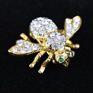 Joan Rivers Bee Brooch Pin Signed Crystal Clear Swarovski 14KGP Rhinestone